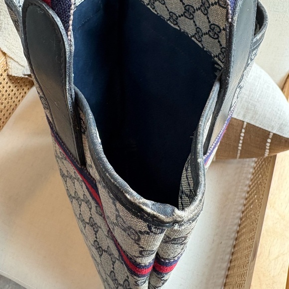VINTAGE Gucci Web GG Navy Sherry Line Tote Bag - Picture 7 of 14